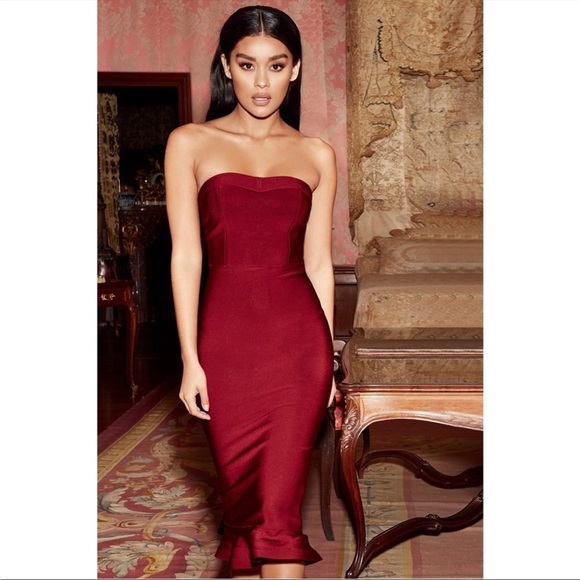 HOUSE OF CB ‘Fabrizia’ Wine Bandage Strapless Dress NWOT - Picture 2 of 10